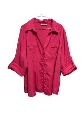 Cato Womans Button-Down Shirt Size 22/24W Pink Cotton Blend Long Sleeve